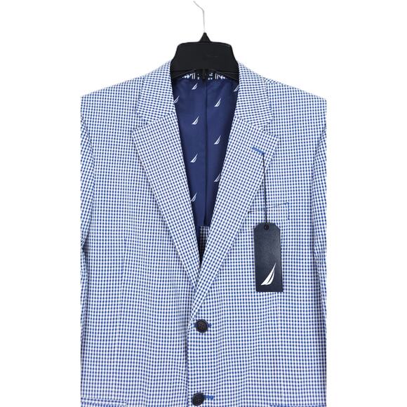 Nautica Mens Modern Fit Seersucker Sport Coat Blazer 38S Navy White Stretch NWT - Picture 4 of 7